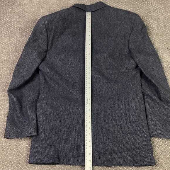 Lands End Lambs Wool Herringbone Tweed Blazer Sport Coat Men's 39R Blue Black - Picture 16 of 16